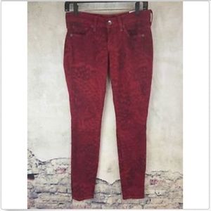 LUCKY BRAND Women's sz 24 Red Feather Print Legend